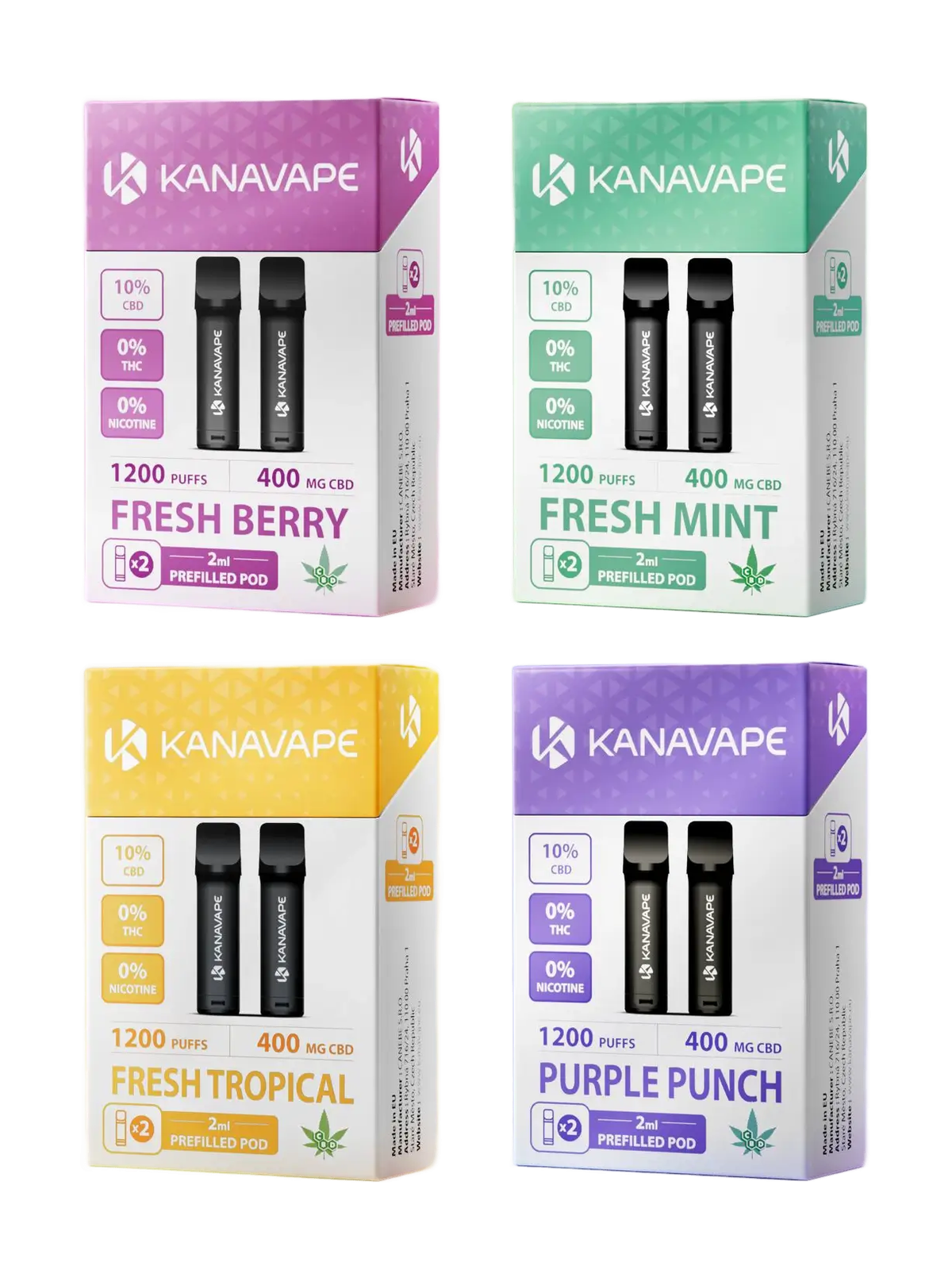 Kanavape CBD Pods: Fresh Berry, Fresh Mint, Fresh Tropical und Purple Punch